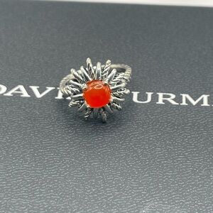 David Yurman Starburst Silver Ring with Red Carnelian